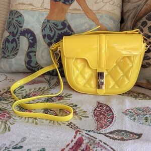 Bold Yellow Jelly Crossbody Purse Gold Hardware 9" x 6.5" x 2.5" Summer Festive